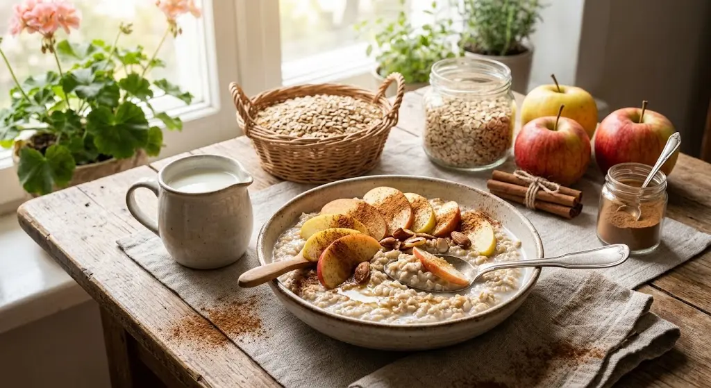 ترکیب جو دوسر، شیر، سیب و دارچین