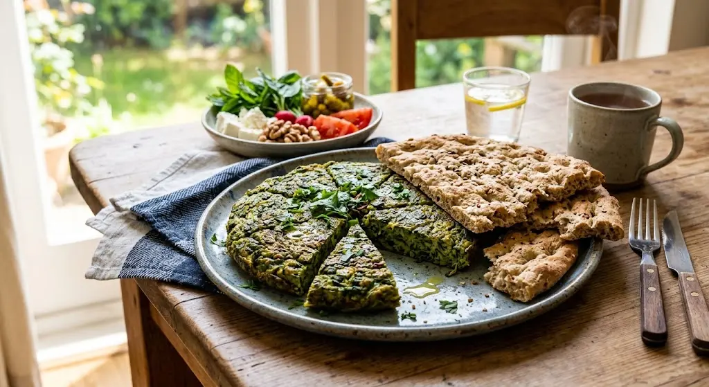 ترکیب املت سبزیجات و نان سبوسدار